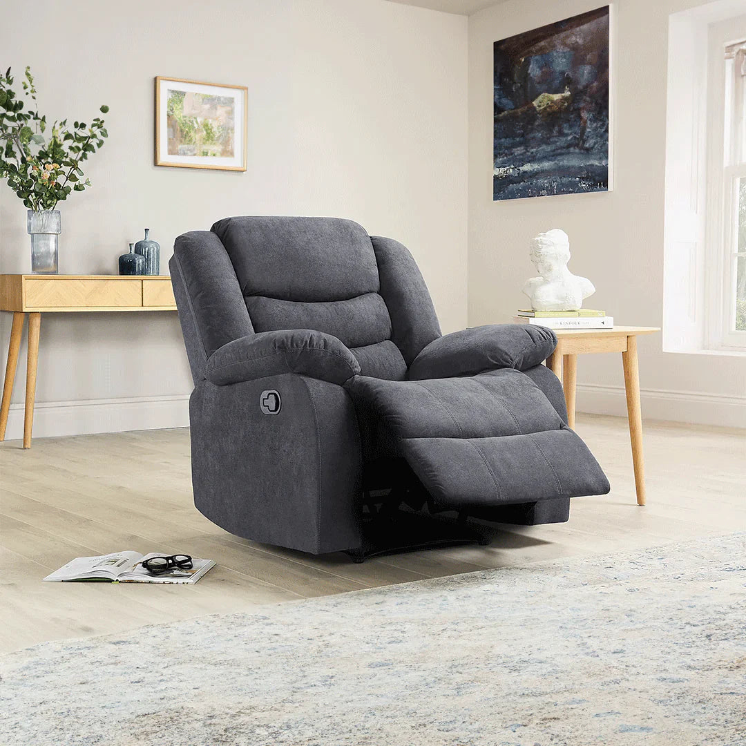 Roma Fabric Recliner Sofa Armchair Grey – Comfortable Reclining Chair