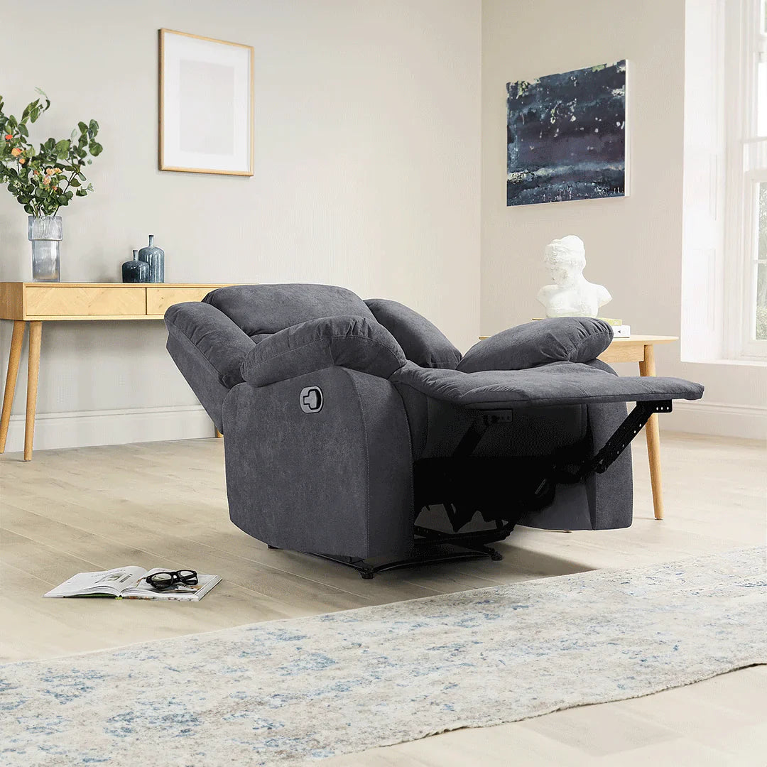 Roma Fabric Recliner Sofa Armchair Grey – Comfortable Reclining Chair