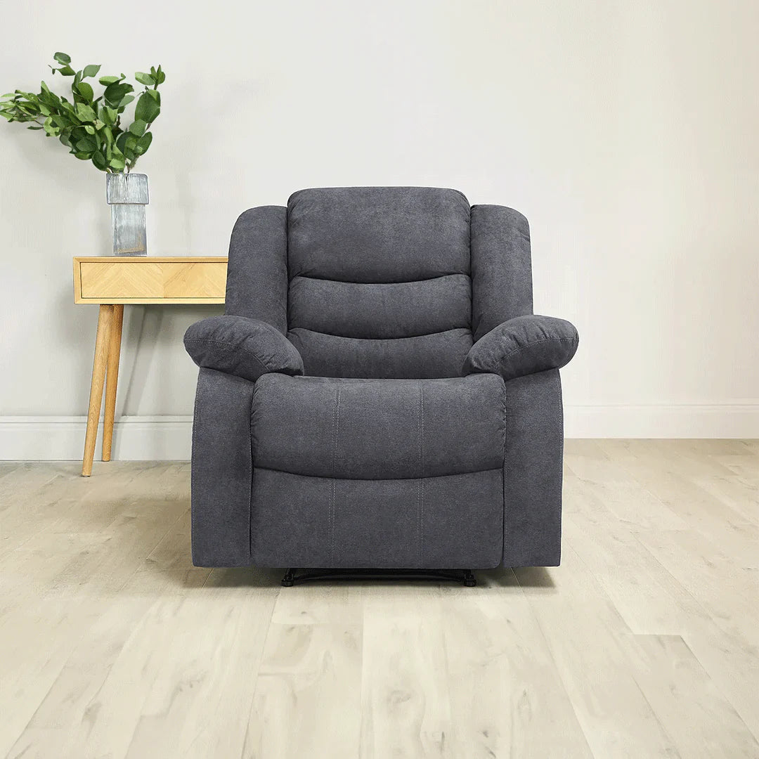 Roma Fabric Recliner Sofa Armchair Grey – Comfortable Reclining Chair
