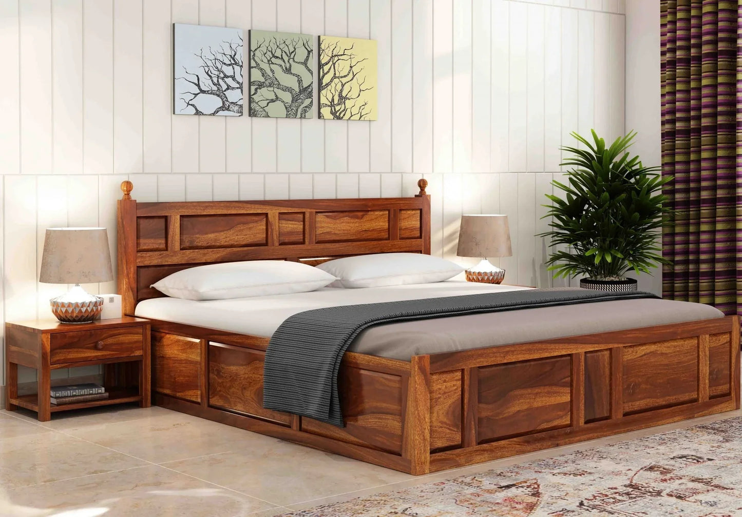 Advin Sheesham Wood Bed with Box Storage | Heaven Furnishing