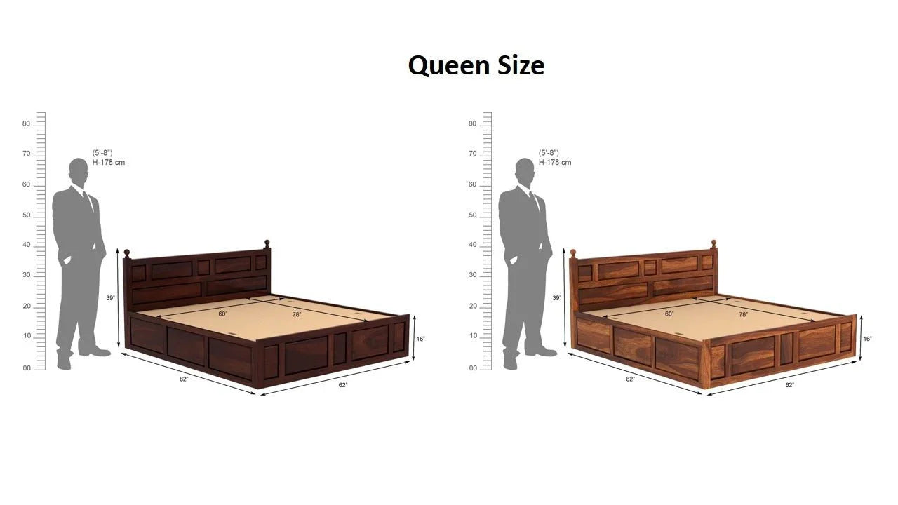 Advin Sheesham Wood Bed with Box Storage | Heaven Furnishing