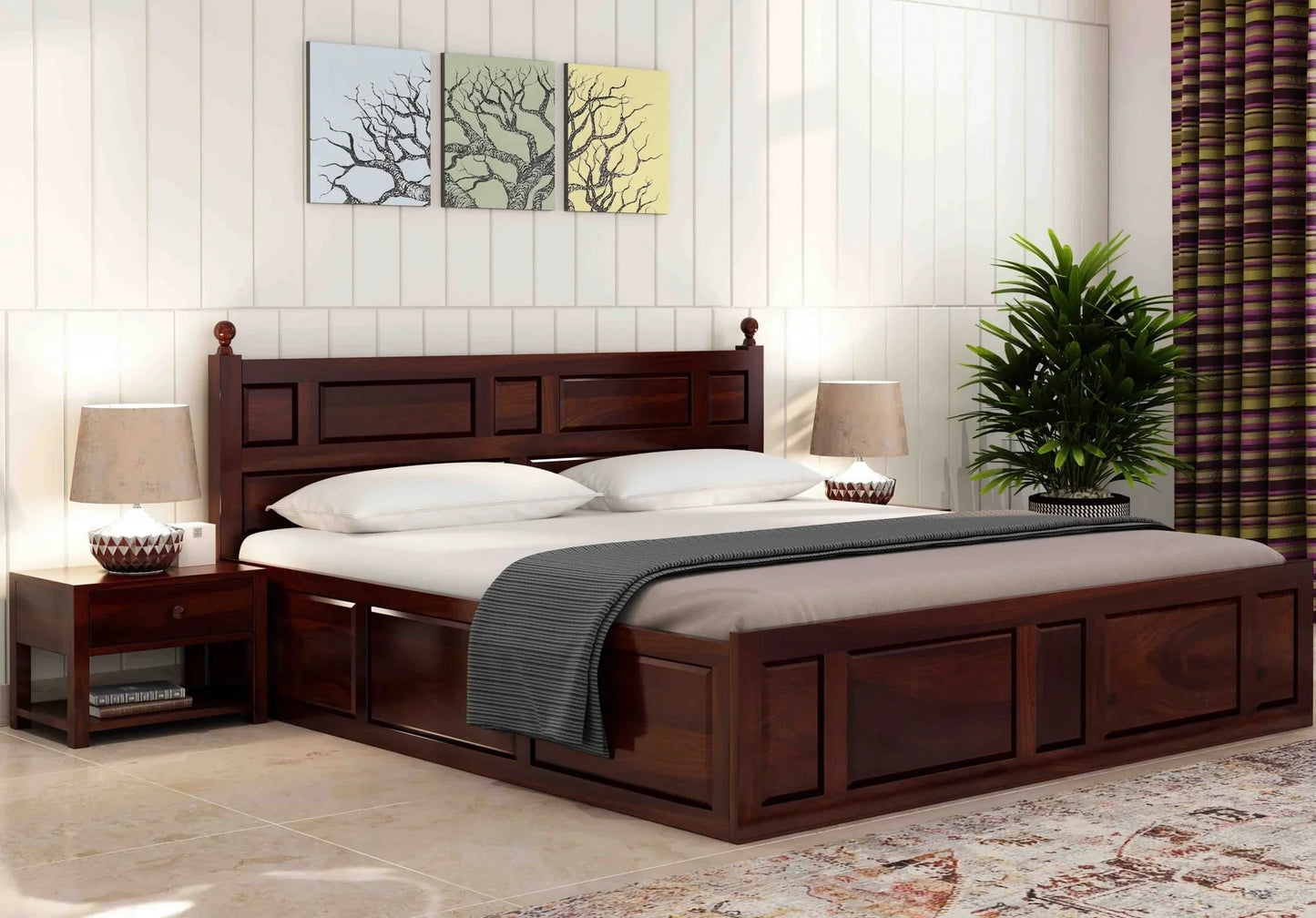 Advin Sheesham Wood Bed with Box Storage | Heaven Furnishing
