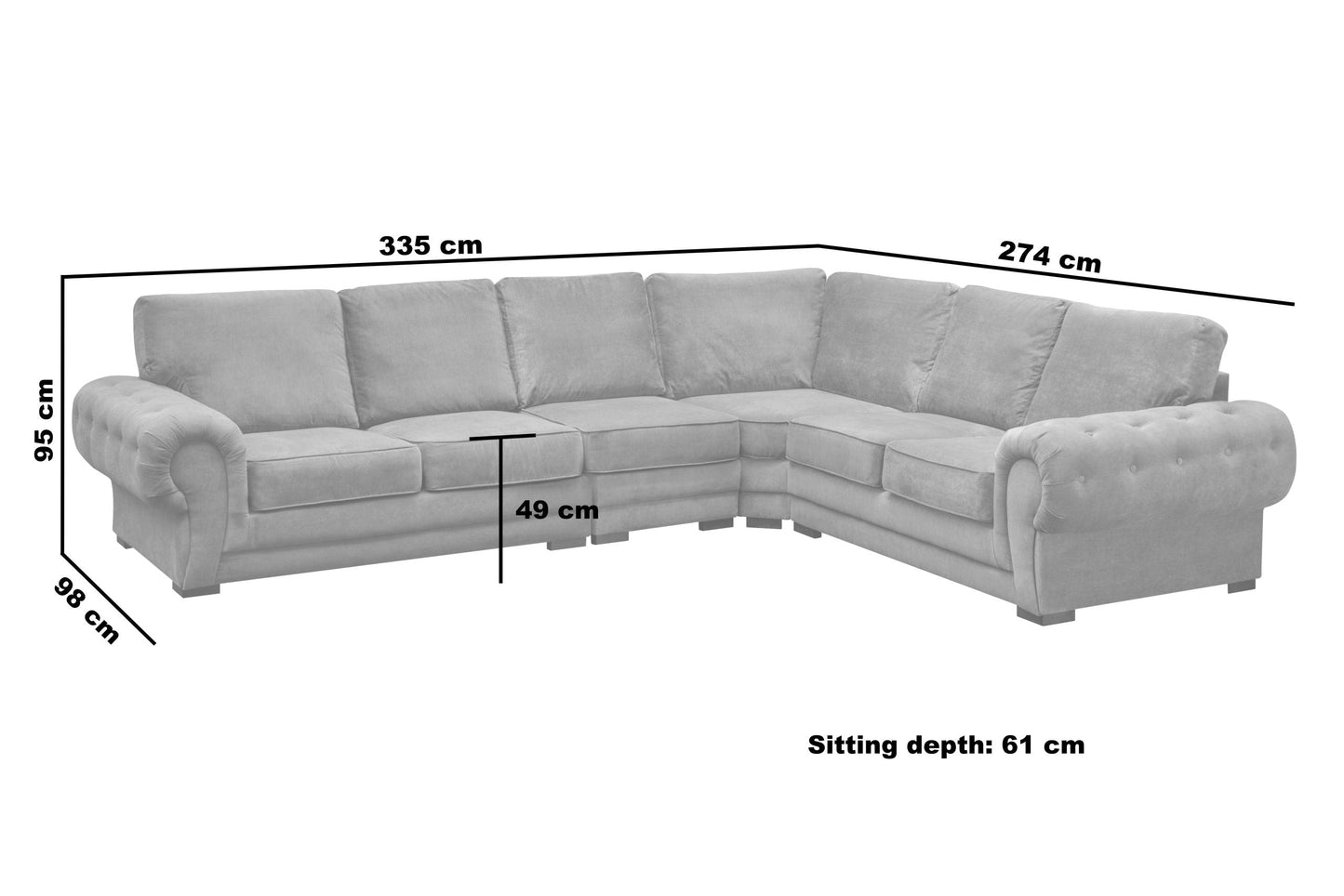 Verona Extended Corner Sofa – Formal Back Cushions – Heaven Furnishing
