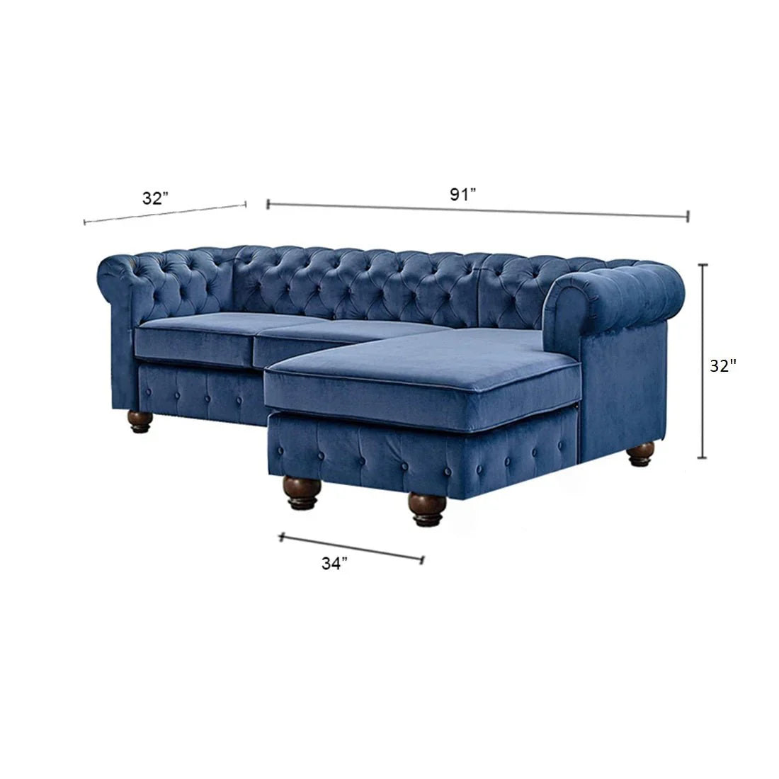 Eureka Solid Wood L Shape Fabric Chesterfield Sofa – Heaven Furnishing