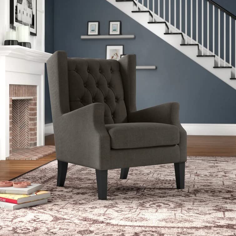 Frank 1 Seater Wide Tufted Wingback Upholstered Wing Chair –Heaven Furnishing