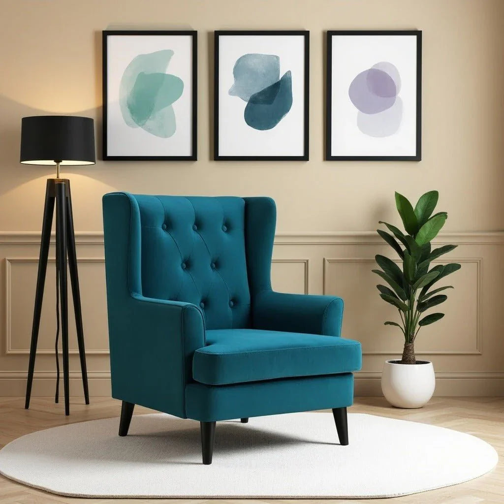 Jack 1 Seater Upholstered Tufted Wing Chair – Heaven Furnishing