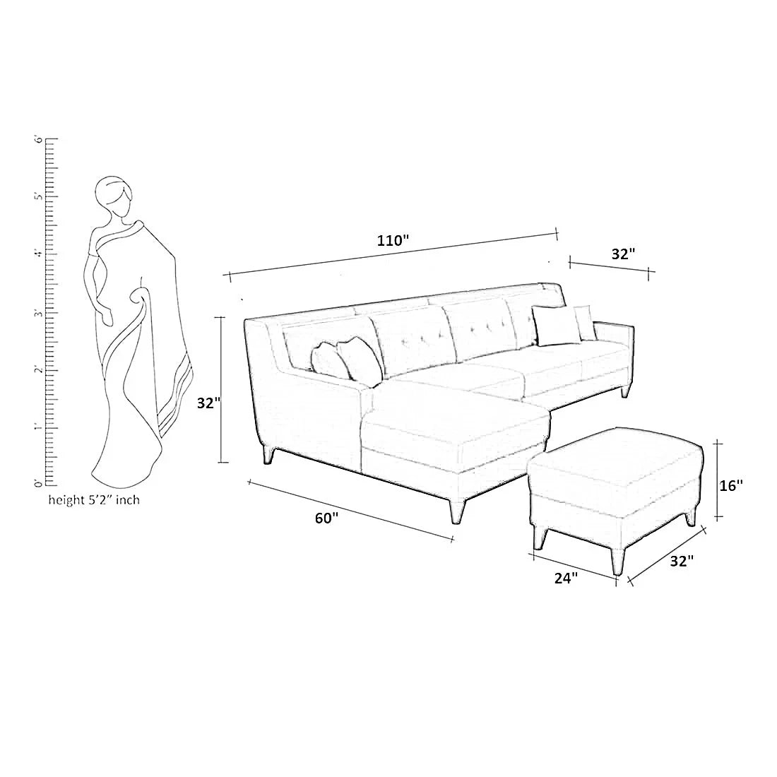 Milner L Shape Sofa with Ottoman – Heaven Furnishing