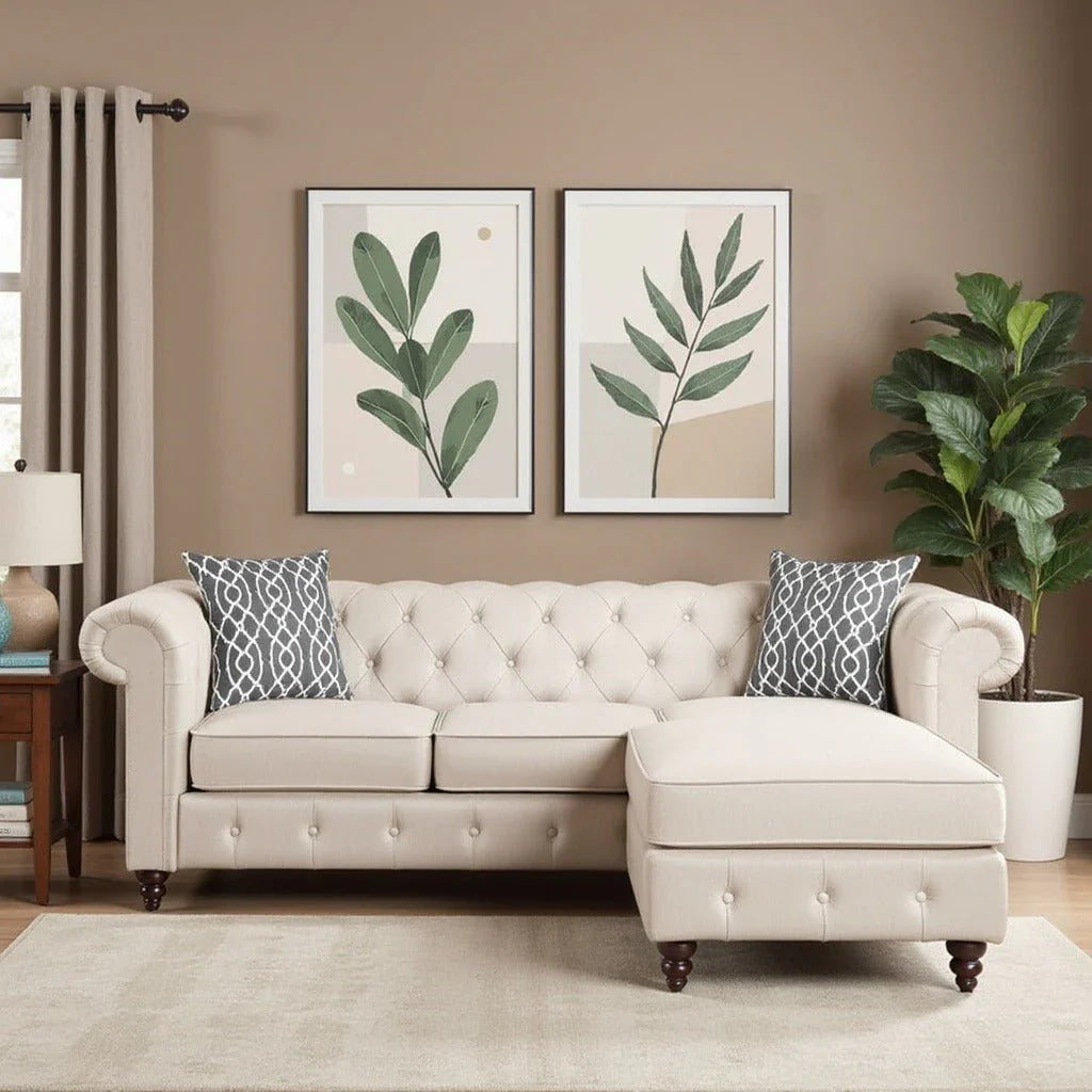 Sage Solid Wood Chesterfield Sofa With Ottoman – Heaven Furnishing