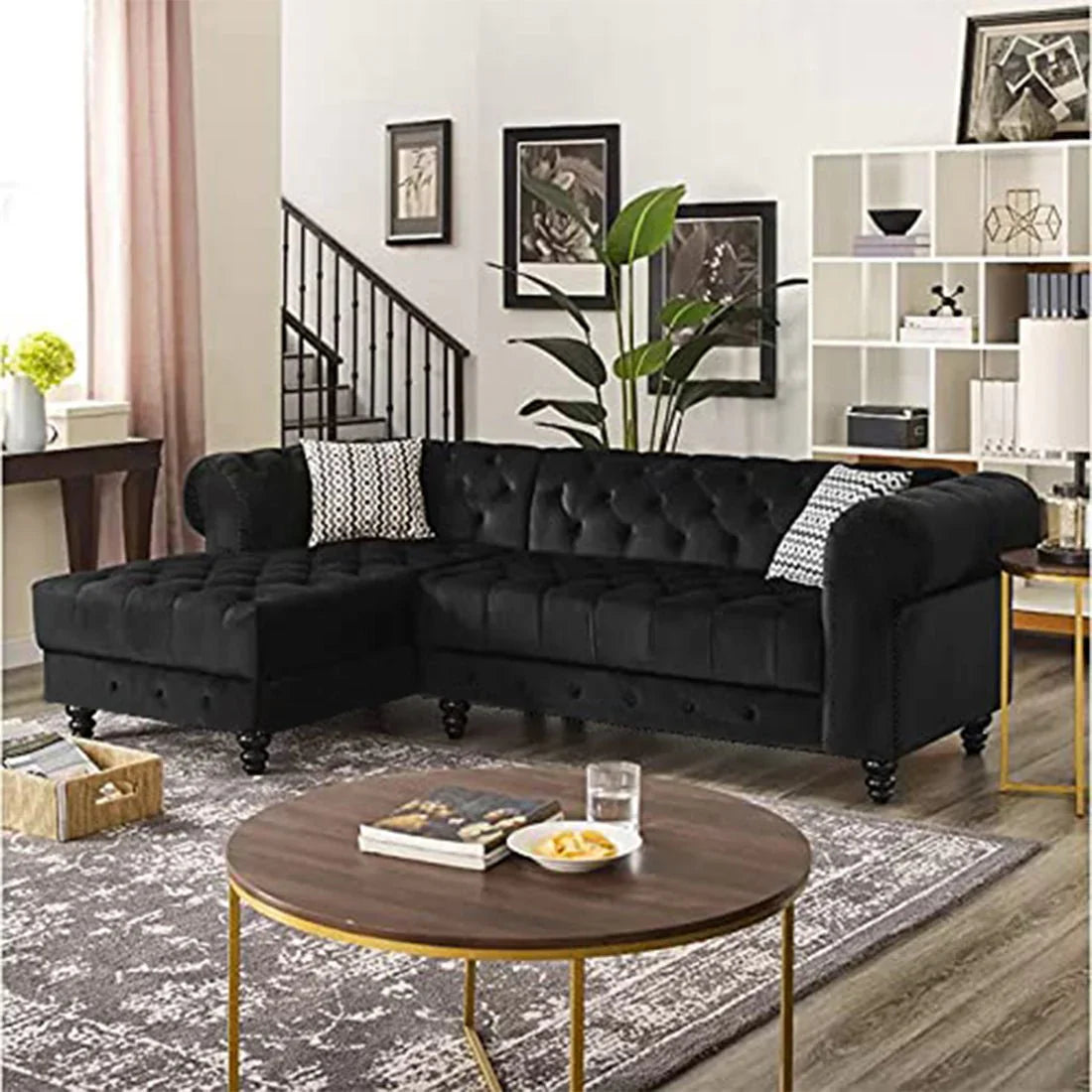 Cannes Solid Wood L Shape Chesterfield Sofa – Heaven Furnishing