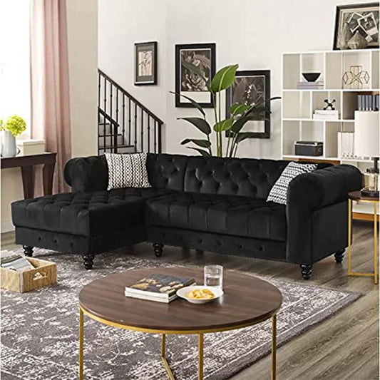 Cannes Solid Wood L Shape Chesterfield Sofa – Heaven Furnishing