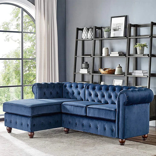Eureka Solid Wood L Shape Fabric Chesterfield Sofa – Heaven Furnishing