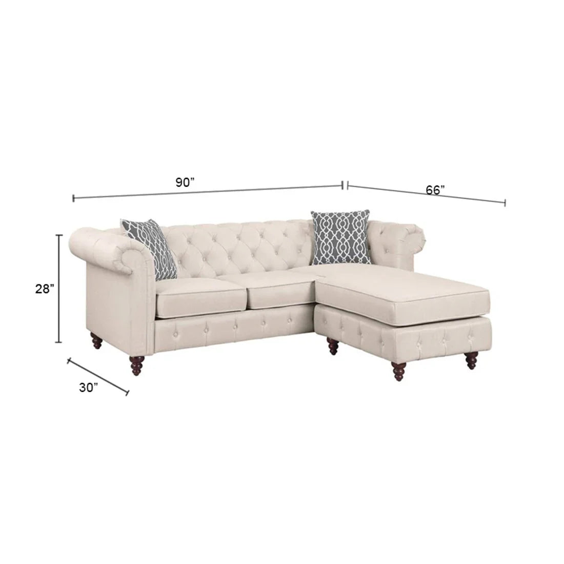 Sage Solid Wood Chesterfield Sofa With Ottoman – Heaven Furnishing