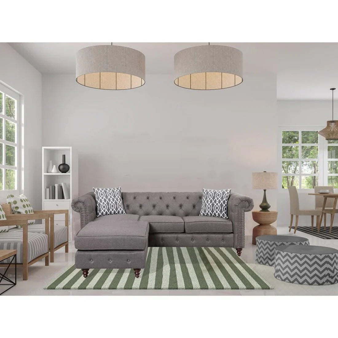 Sage Solid Wood Chesterfield Sofa With Ottoman – Heaven Furnishing