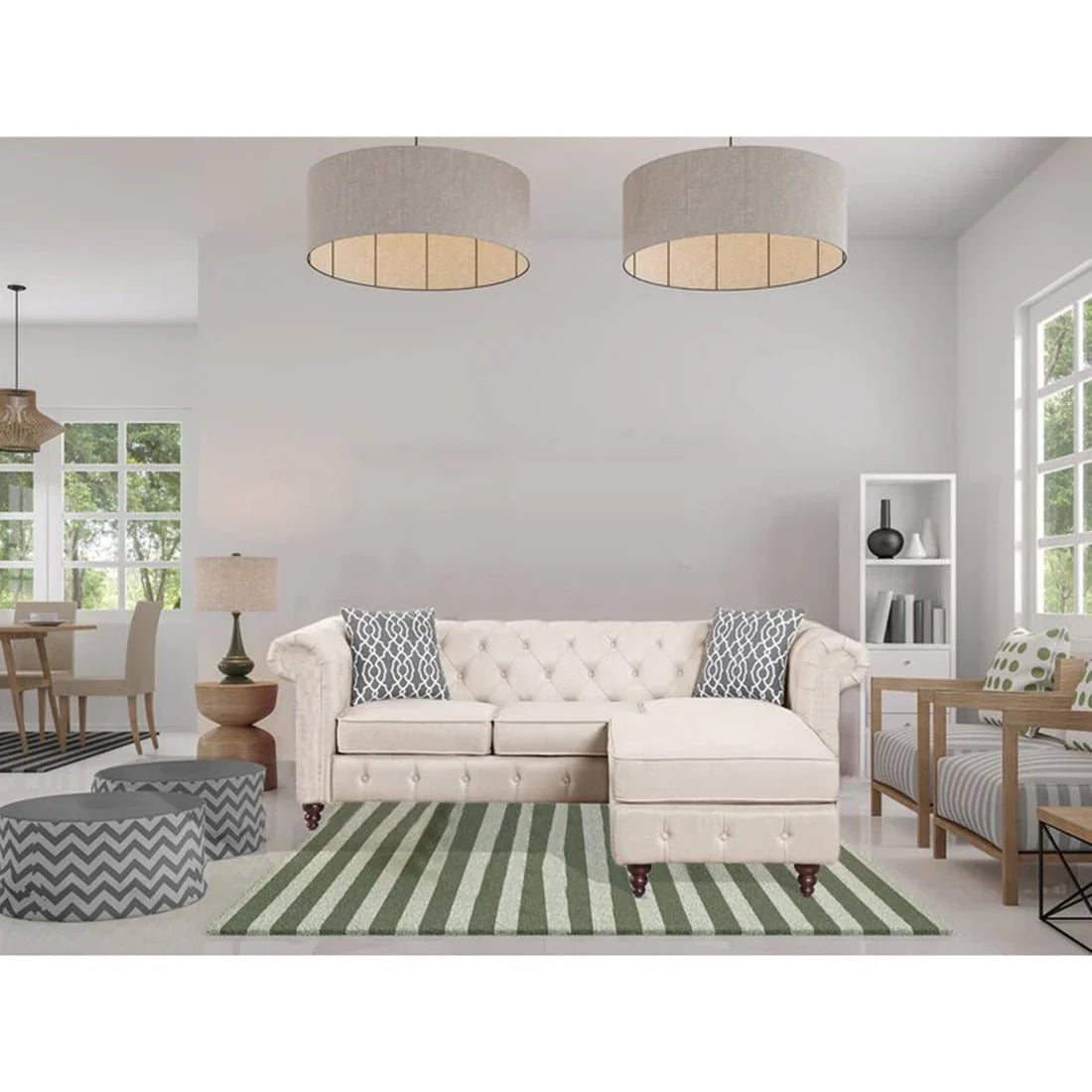 Sage Solid Wood Chesterfield Sofa With Ottoman – Heaven Furnishing